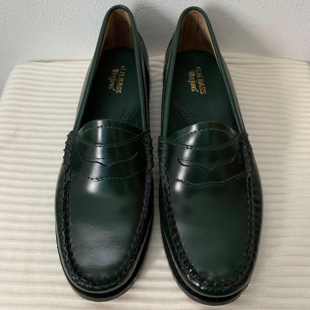 ✨美品 G.H.BASS 24.5㎝ グリーン ローファー 革靴 ビジネス 通学