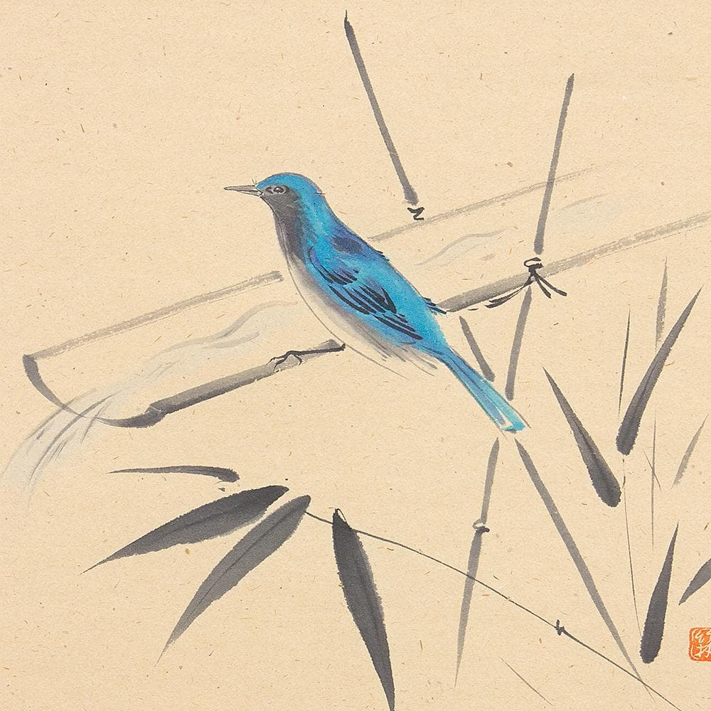 掛軸 茶掛 一行書 福本積應「松泉多清響」竹林画 共箱 大徳