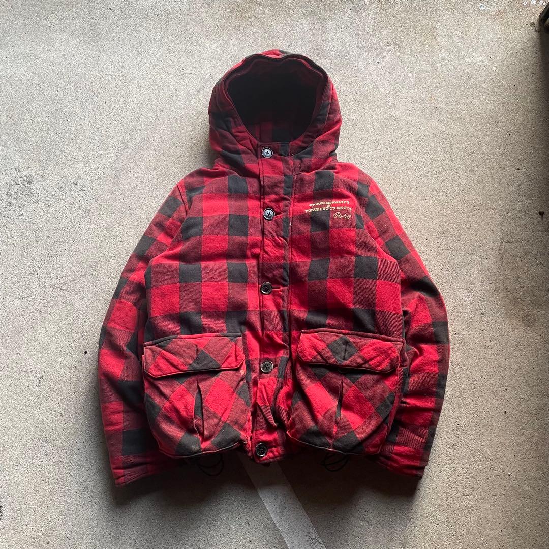 WOOLRICH ダウンジャケット 短丈 チェック 赤 Y2K 肉厚 古着 ウールリッチ19秋冬ダウンジャケットやチェック柄オーバーシャツ
