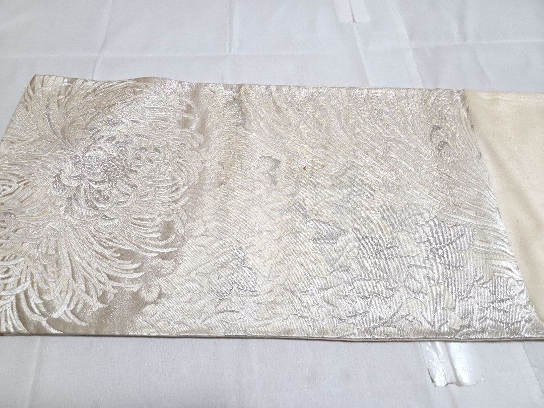 A◇着物くつろぎ 乱菊模様 金銀糸 白 六通 正絹 フォーマルな袋帯