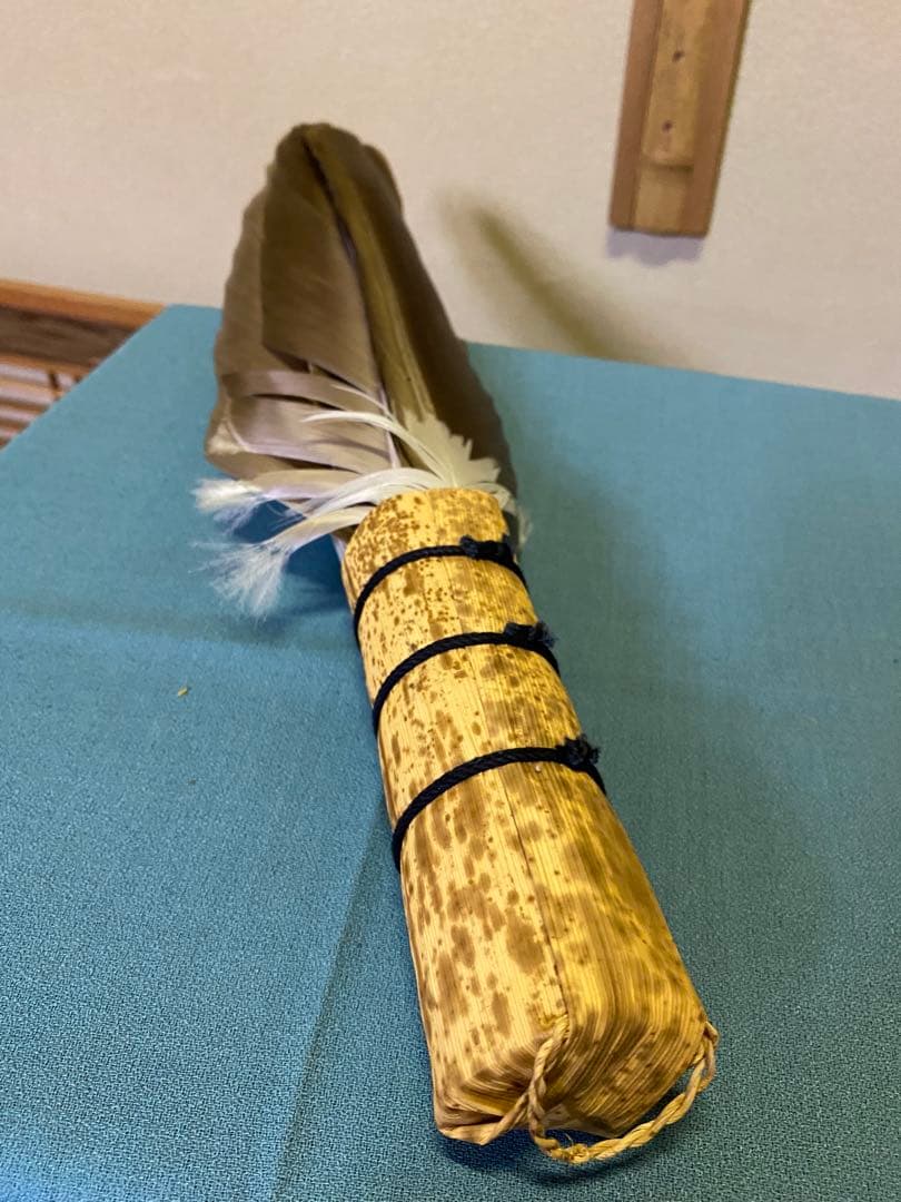 茶道具/座箒 竹皮持手 掴み羽箒 裏千家