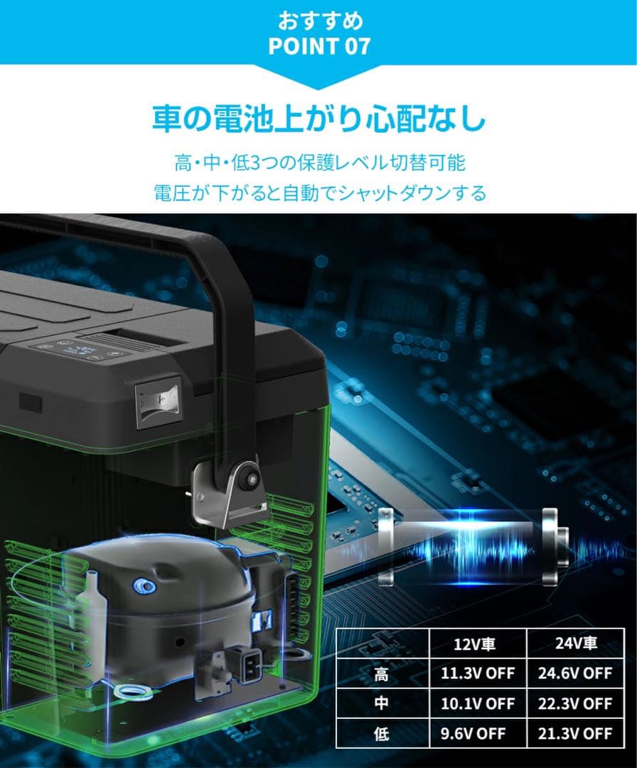 車載冷蔵庫 9L -20℃～10℃ 45W 12V/24V/内蔵バッテリー別売り