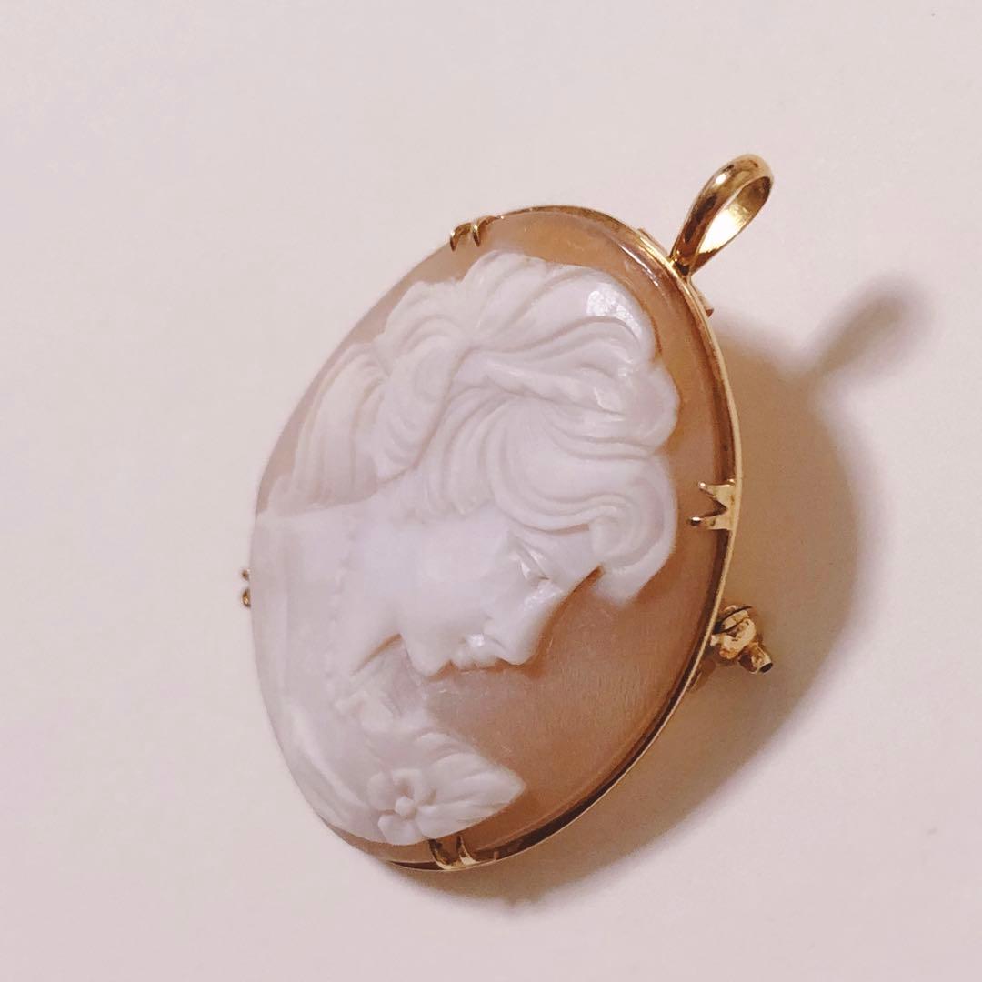 K18刻印 美品 シェルカメオ ブローチ ネックレストップ 2WAYS - メルカリ