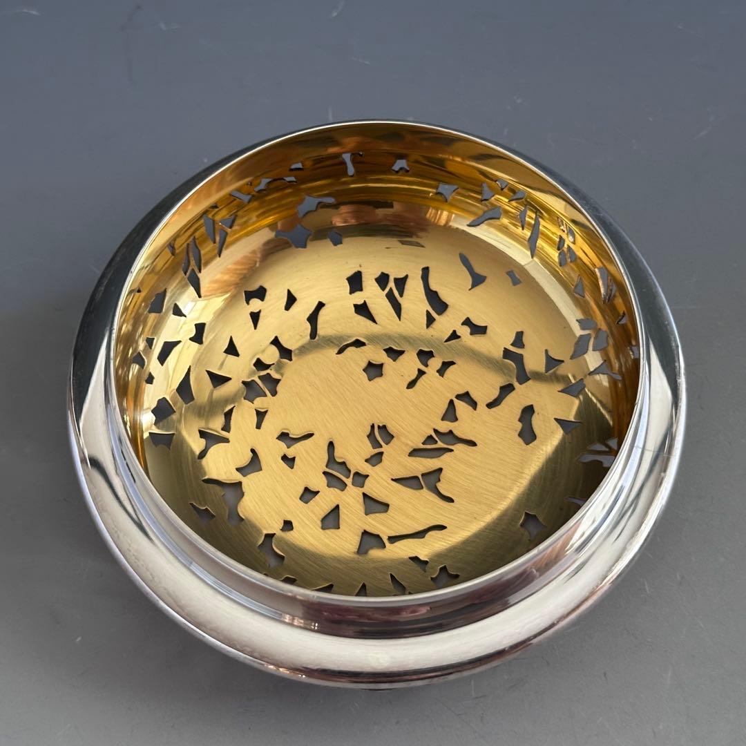 工芸品 赤絵 四君子図 香炉 五代 三浦竹泉 二重箱 信幸造純銀火舎 付