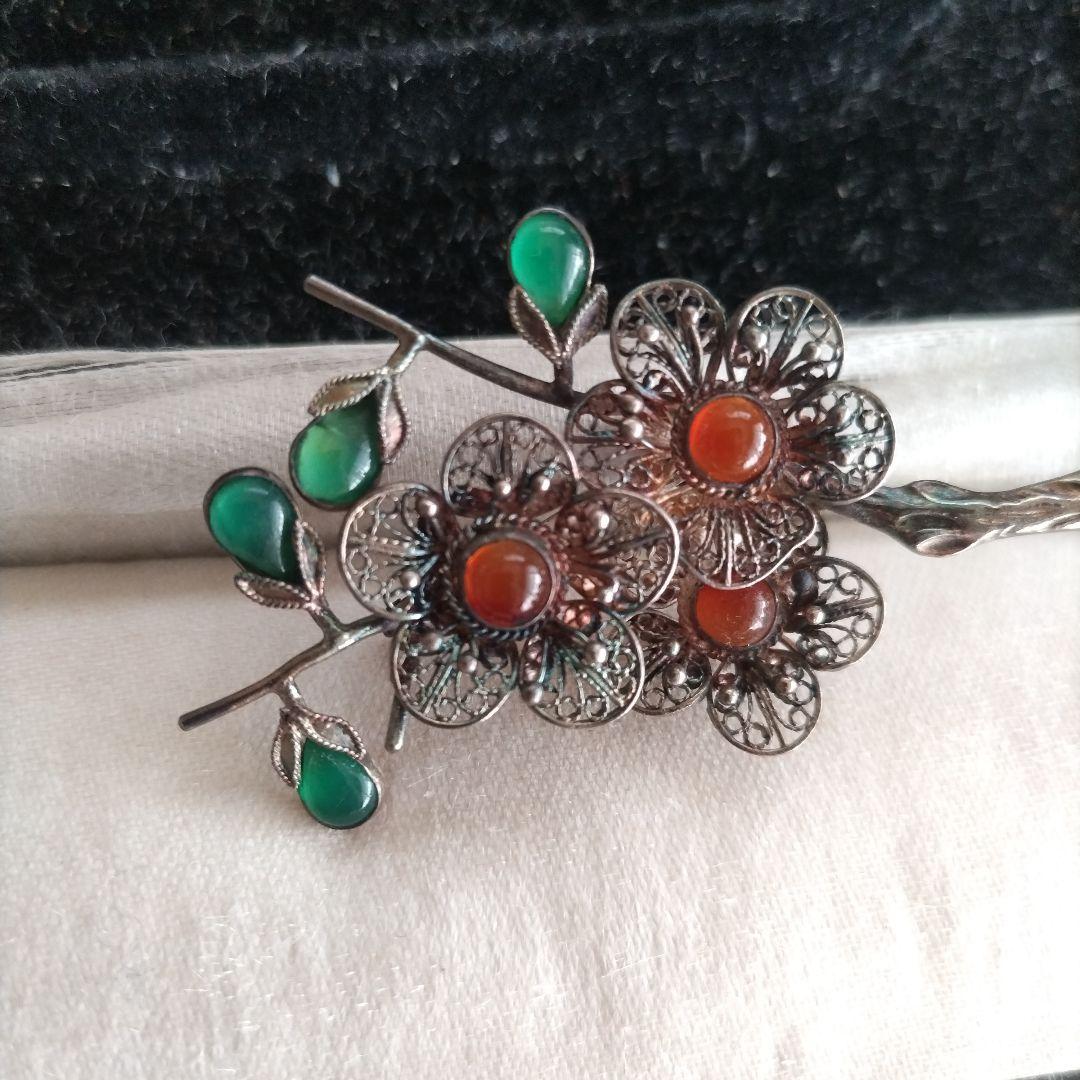 梅 銀線細工 ブローチ SILVER ヴィンテージ フィリグリー 中国古玩