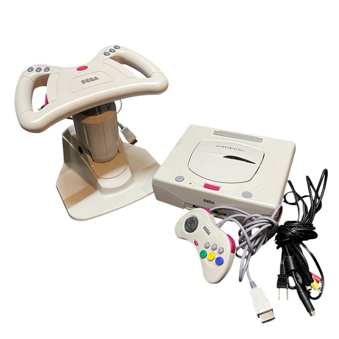 稼働品 箱付き セガサターン 本体 レーシングコントローラーセット