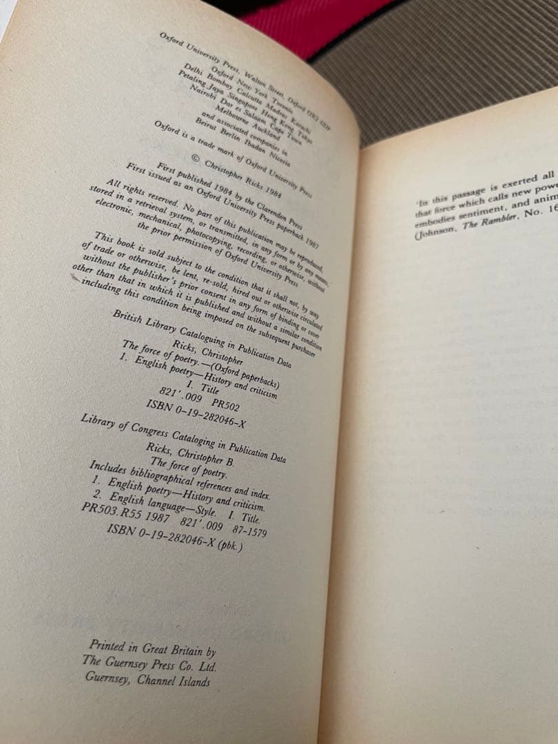 希少 The Force of Poetry Christopher Ricks