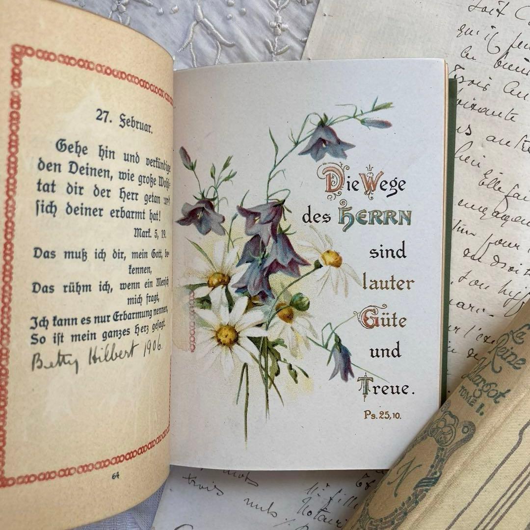 L-314洋書古書ドイツアンティーク金彩わすれな草の装丁のメモリアル