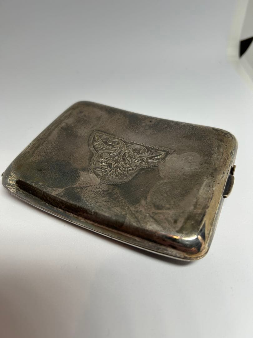 純銀刻印 アンティーク 銀製 シガレットケース 120g 彫金 手彫り