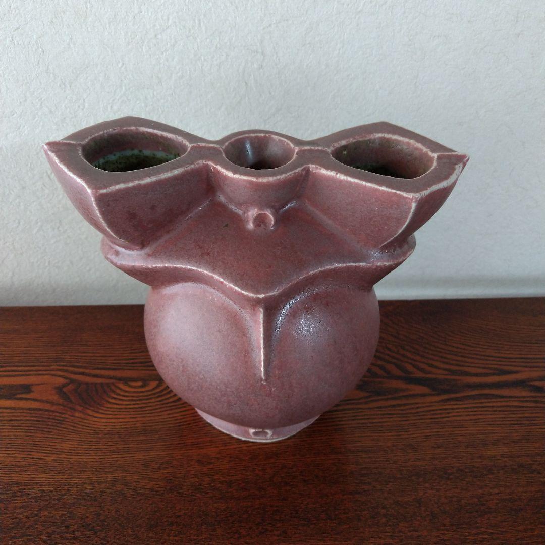 河井創太 辰砂貼文扁壷 桐共箱 黄布・栞・先生サイン入り陶