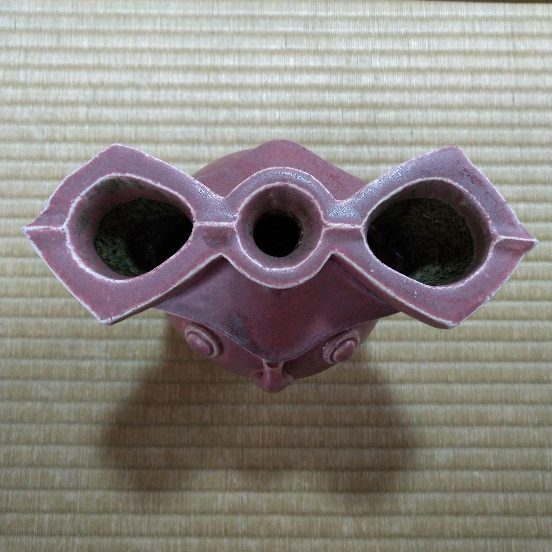 河井創太 辰砂貼文扁壷 桐共箱 黄布・栞・先生サイン入り陶