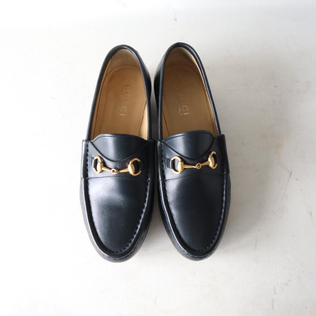 美品グッチ　ホースビットローファー　ダークネイビー×金　35.5 22.5cm