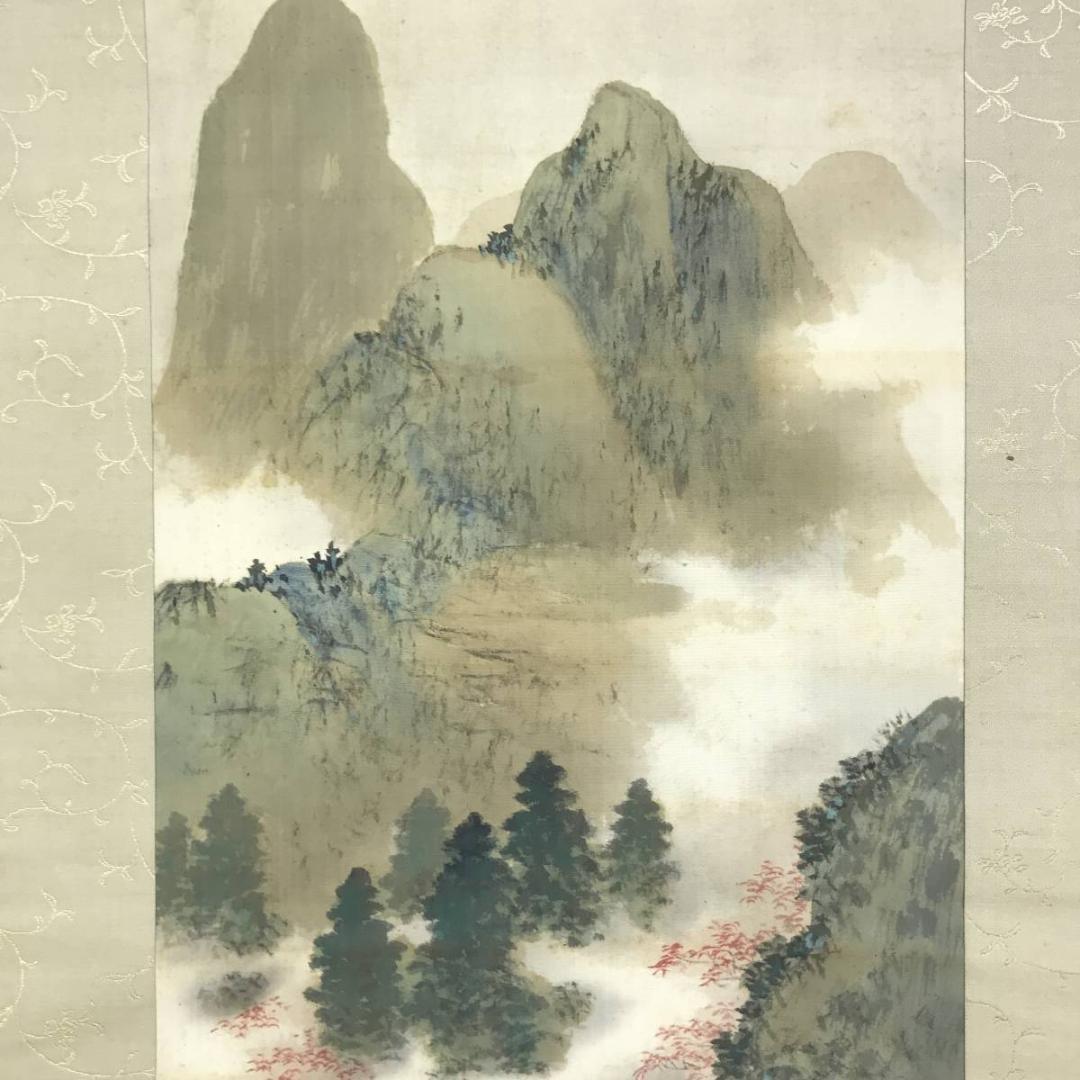 真作】井上石邨/雪景山水/夏山山水/山水図/対幅/掛軸/名家伝来/AD-805