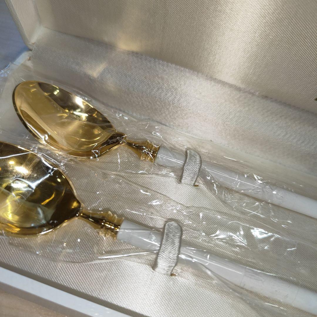 未使用 Noritake ノリタケ スプーン 金色 アルミナ 白 2本 セット