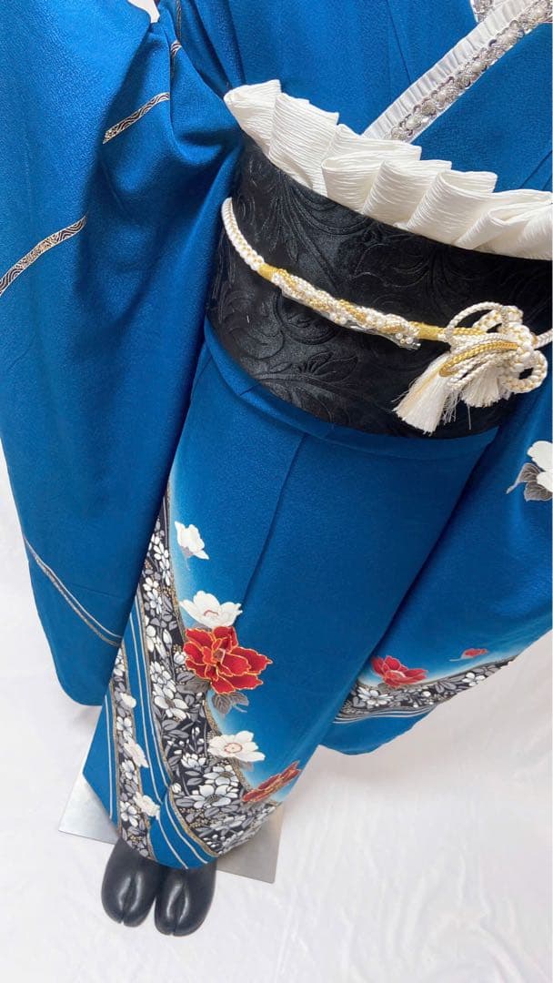 青色 花柄刺繍 振袖 振袖フルセット 正絹 成人式 振袖6点セット - メルカリ