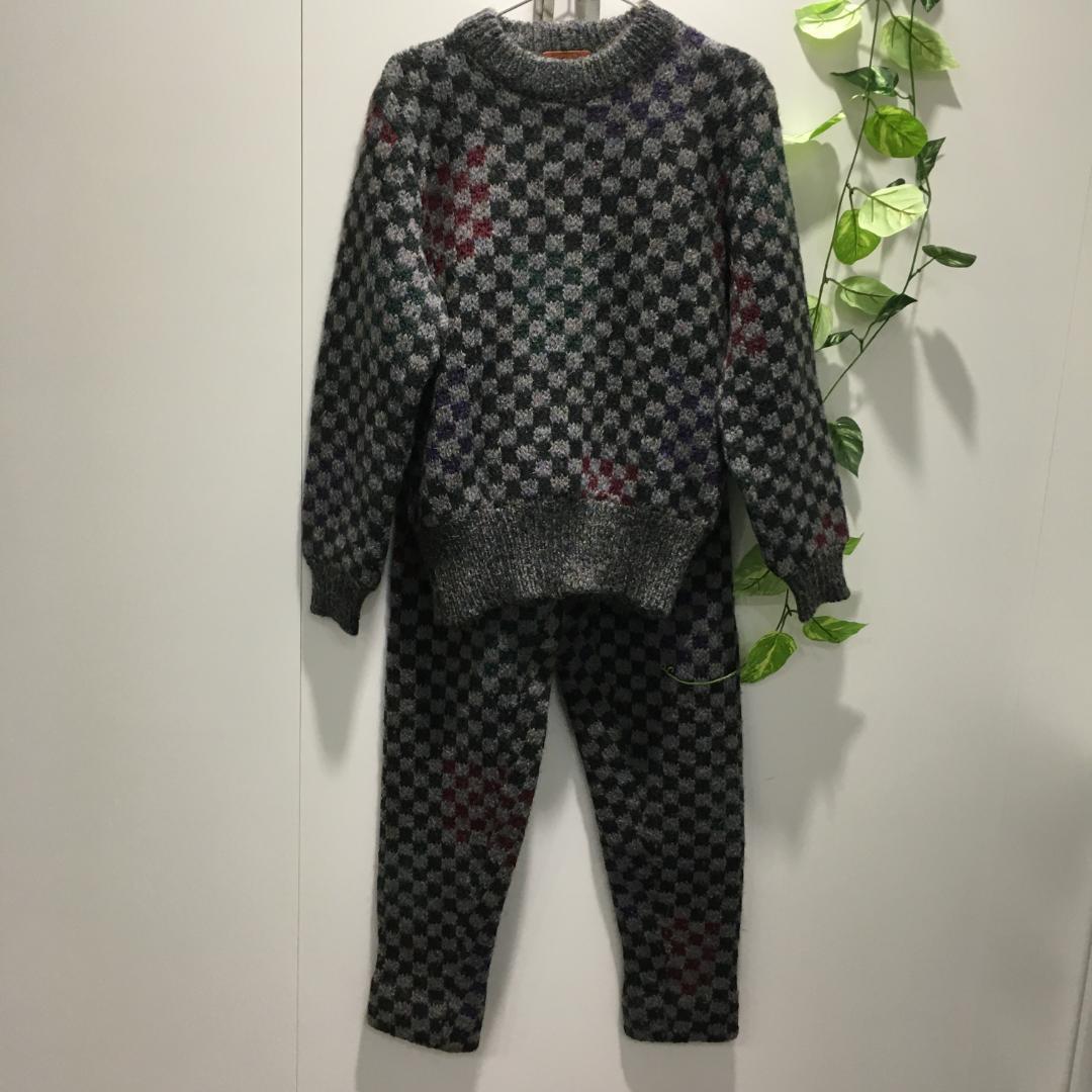 ⭐MISSONI ニット上下セットアップ チェック柄（M/Lサイズ） ブランド古着】ミッソーニ 別注チェック柄ニットカーディガン