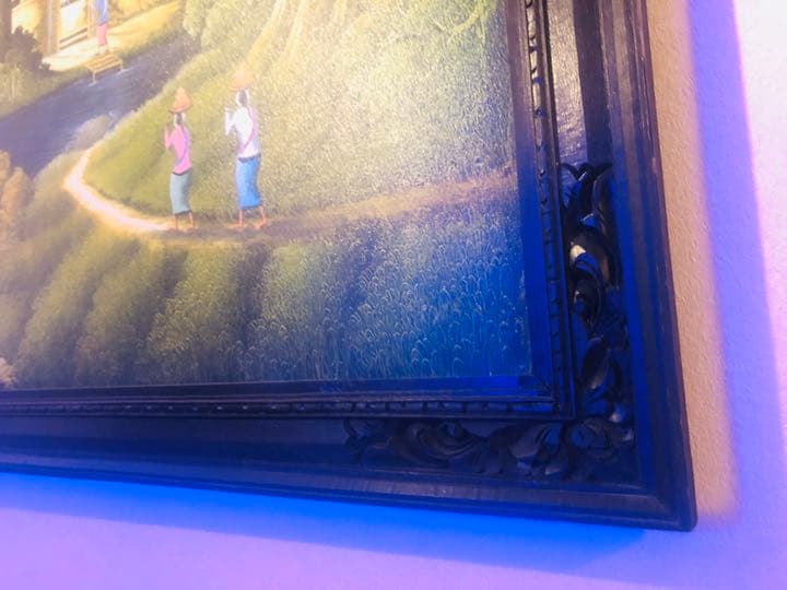 バリ絵画 特大 99.5cm × 150cm 村 人 森 暮らし people