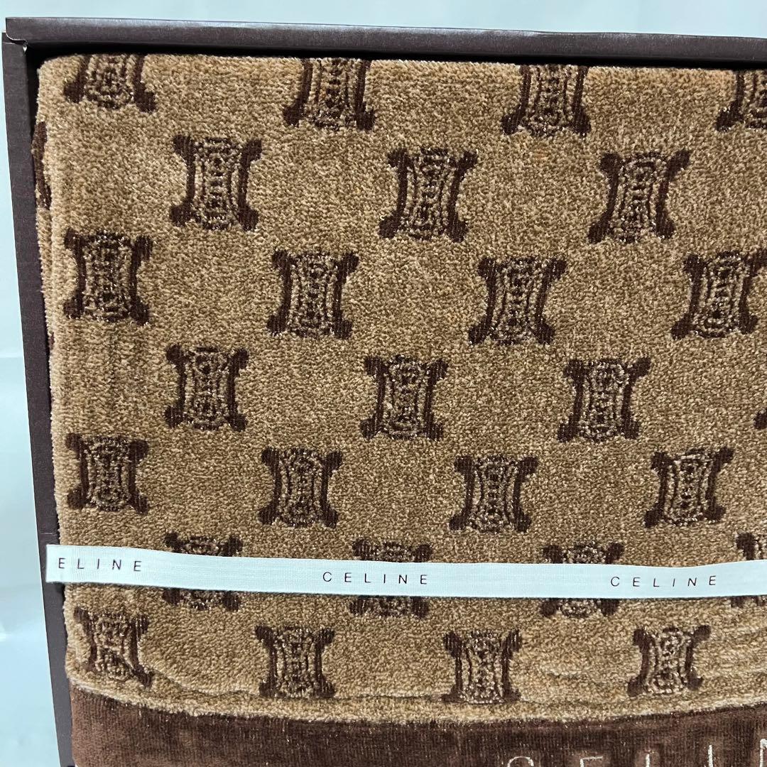 美品CELINE セリーヌ マカダム総柄 ハーフタオルケット 140×100cm