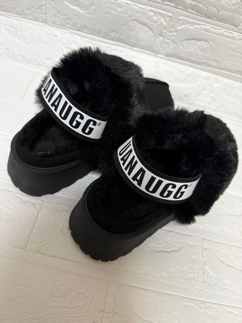 ブラックファーサンダル miniministore ファーサンダル レディースファースリッパ -靴