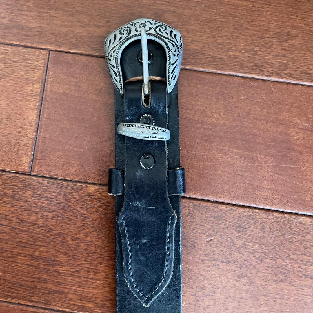 Harley Davidson 黒レザーベルト 装飾バックル中央白色はへび皮値下