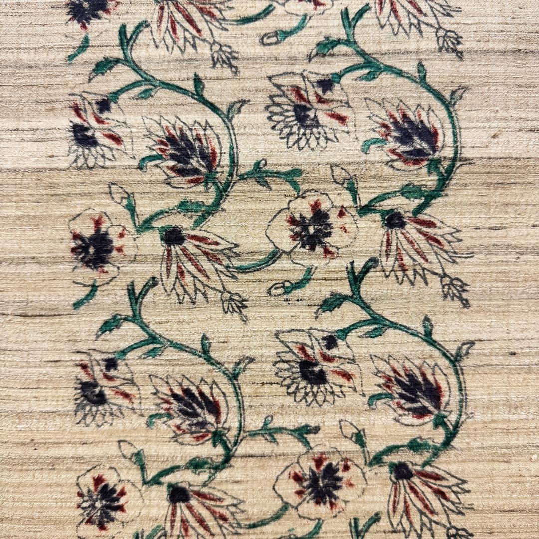 新品未使用 長尺 □ 景山雅史 作 木版更紗 ムガシルク 野蚕糸 開き