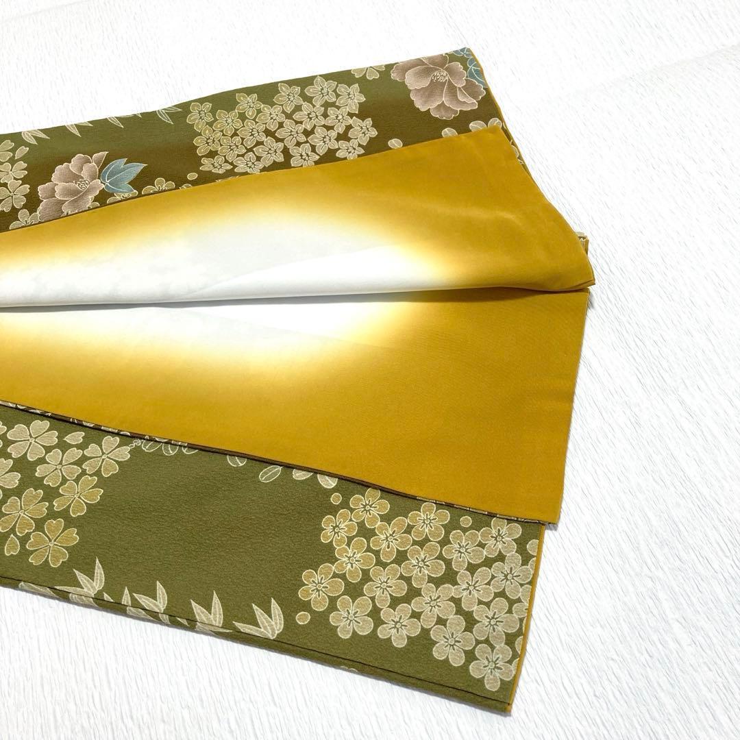 良品✨】東レシルック 洗える着物 小紋 くすみの黄緑 四季草花 市松