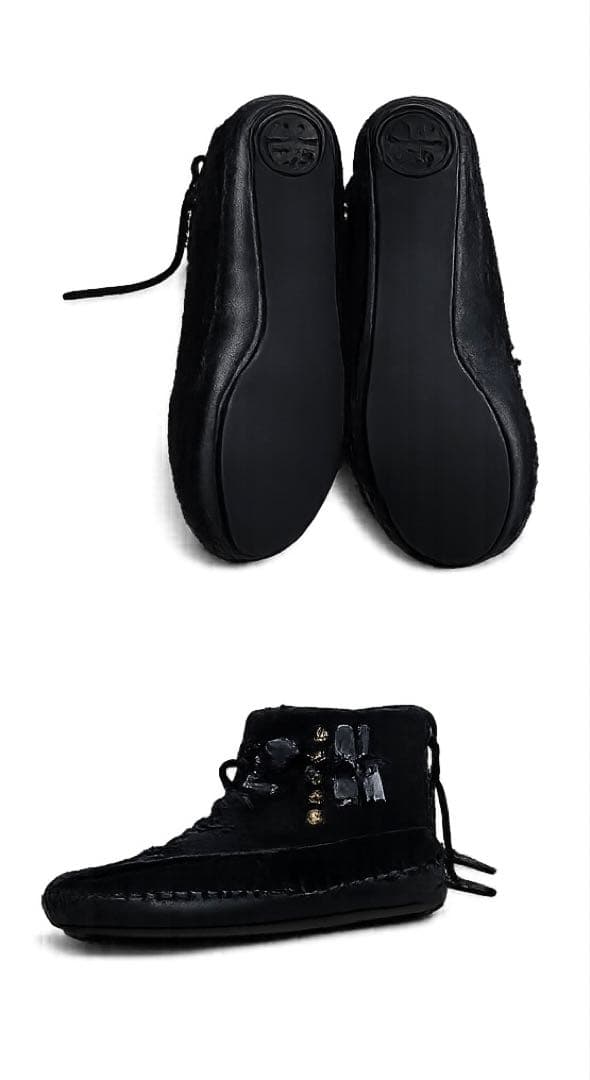 トリーバーチ TORY BURCH ビジュー付き黒ムートンショートブーツ