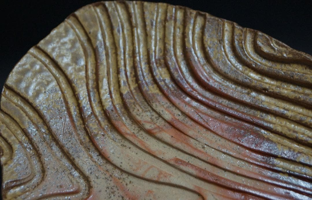 茶道具 備前焼 小西陶古造 雰囲気ある 窯変板目皿 懐石料理 茶事☆美品