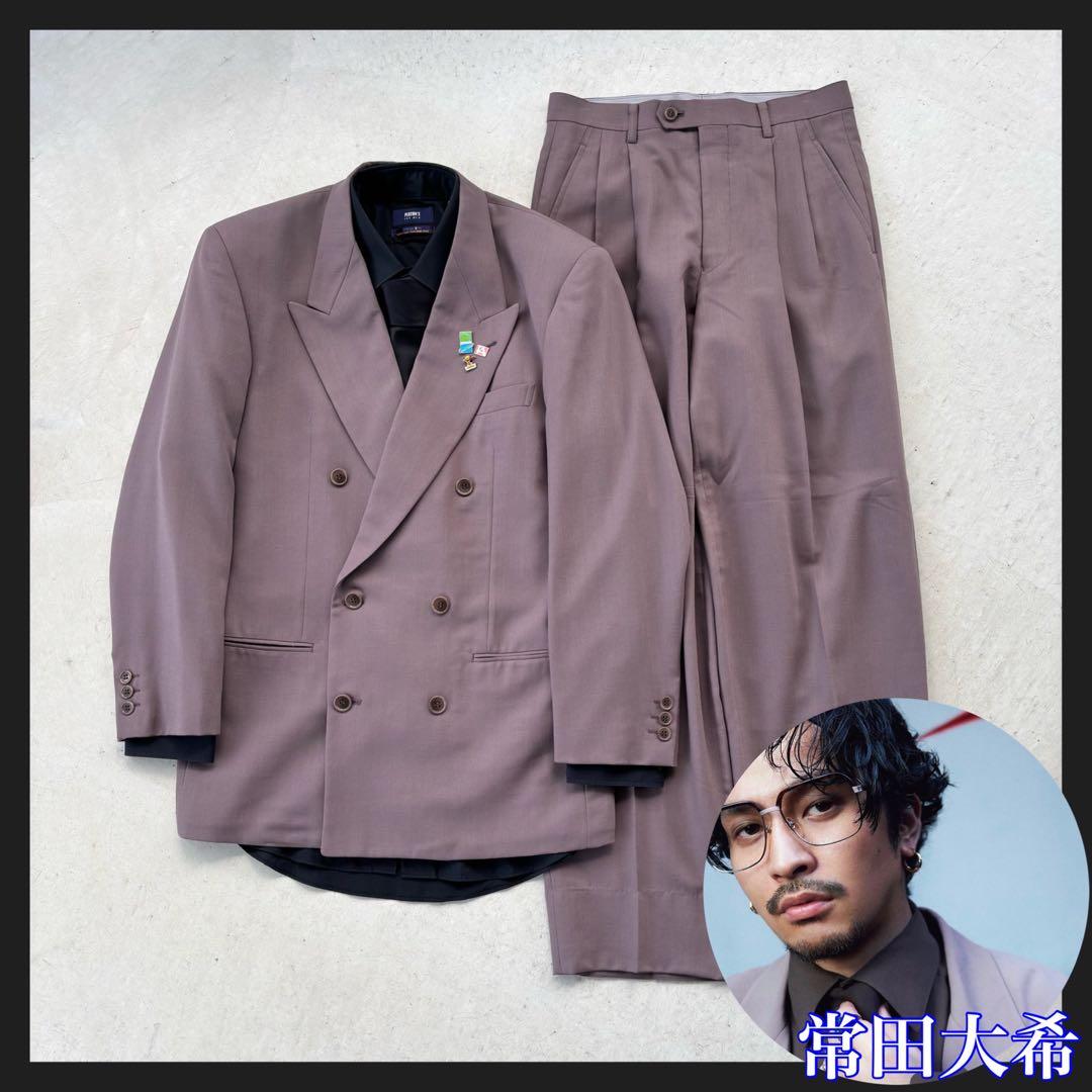 90s】4点 セットアップ ダブルスーツ ピンズ 薄紫 古着 常田大希