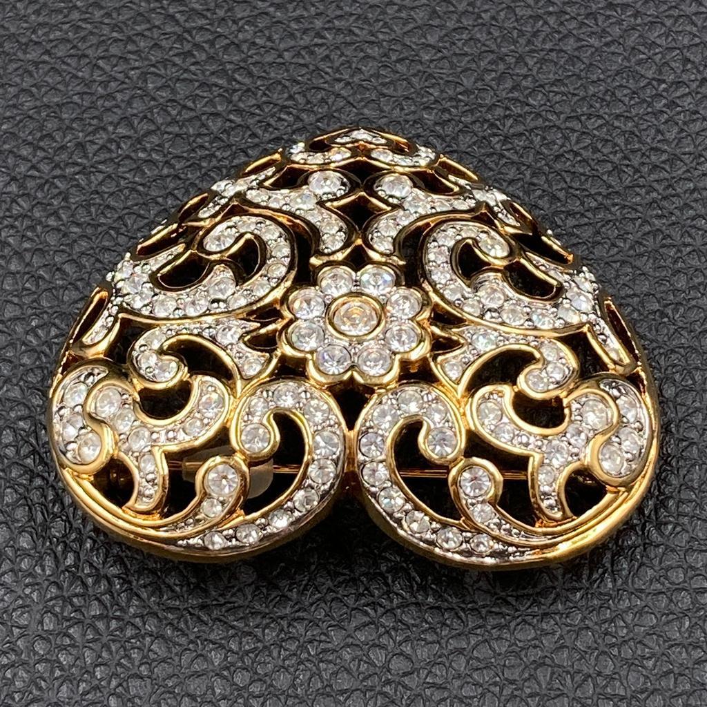 SWAROVSKI スワロフスキー ブローチ ゴールド ハート ラインストーン