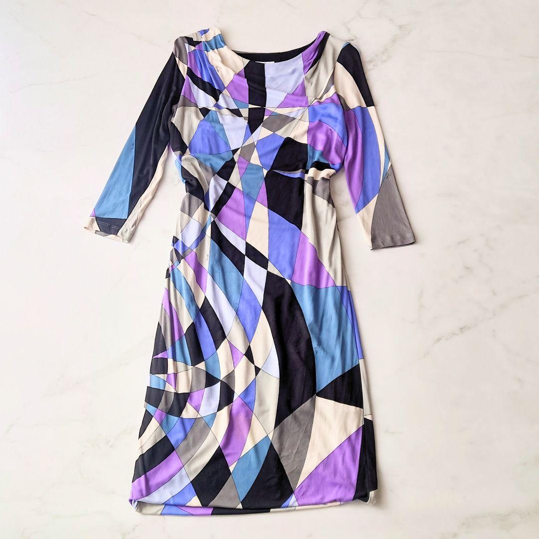 a エミリオプッチ ワンピース 総柄 幾何学柄 七分袖 レーヨン