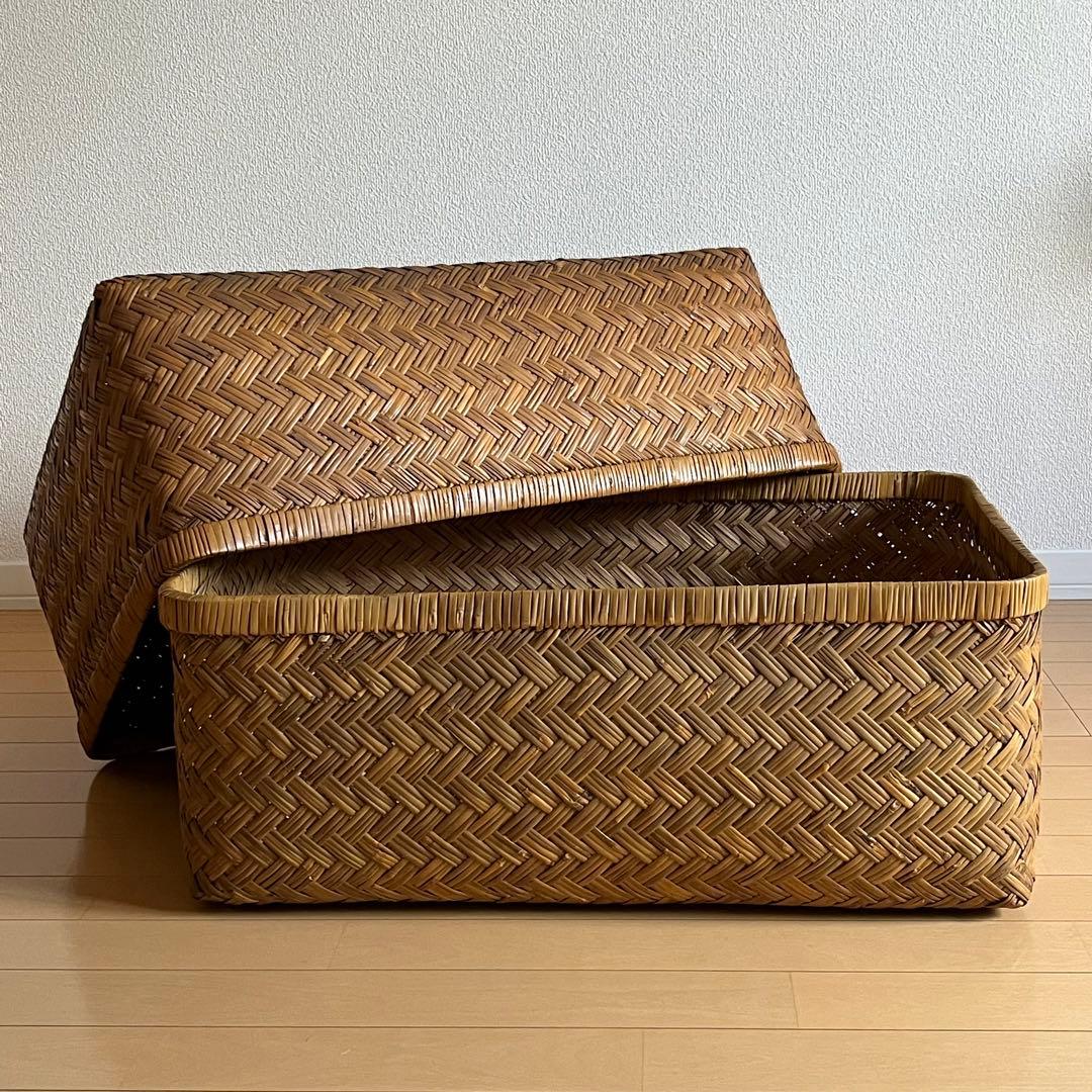 美品✨竹行李 古道具 アンティーク竹籠 収納カゴ昭和レトロ - メルカリ