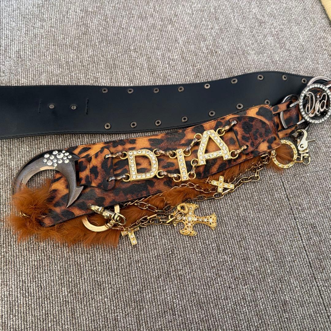 d.i.a ヒョウ柄　ベルト　ファー付き　チェーン　キラキラ DAIYA（ダイヤ） ベルト ムーンバックルベルト レオパード柄