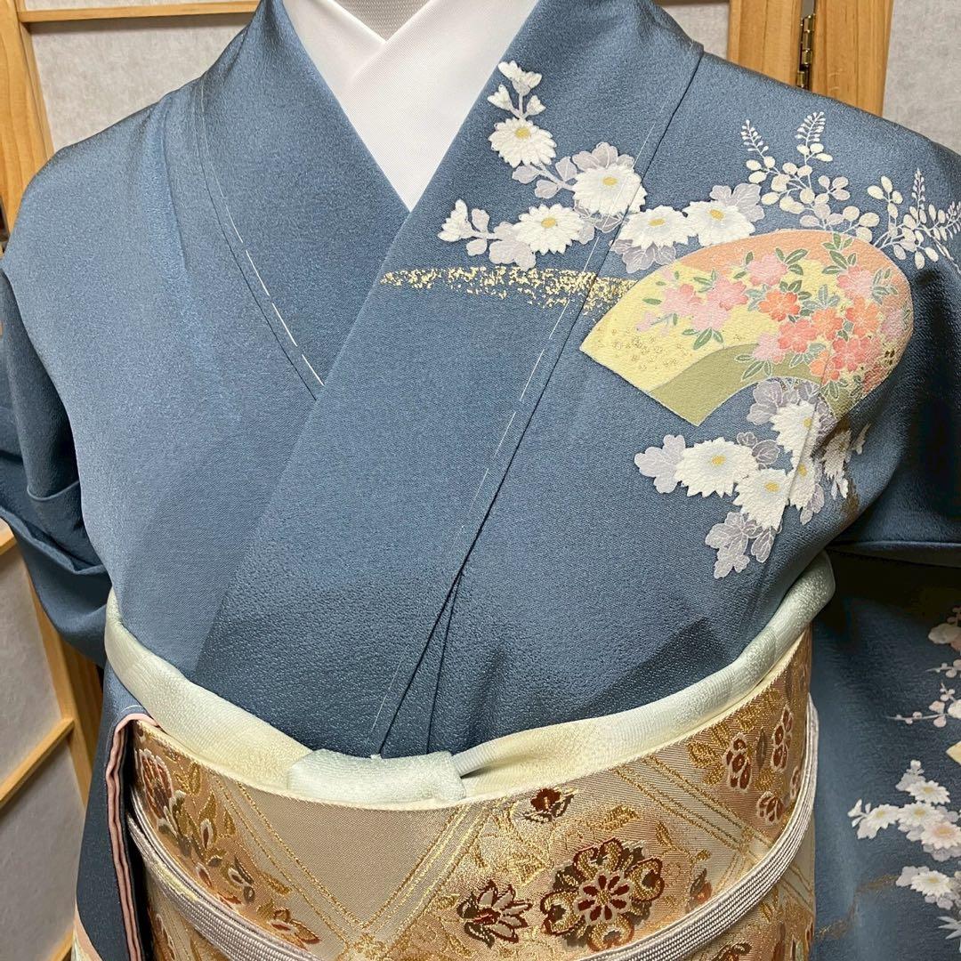 7531］訪問着 美品 扇面花文様 ぼかし 金彩 正絹 着物 袷 - メルカリ