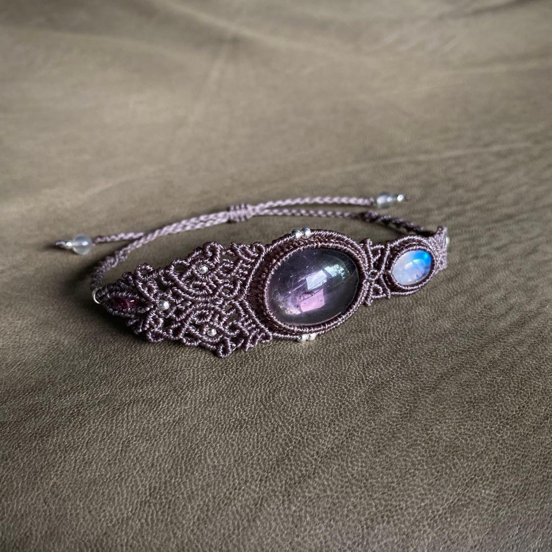 アメジスト レインボームーンストーン マクラメブレスレット