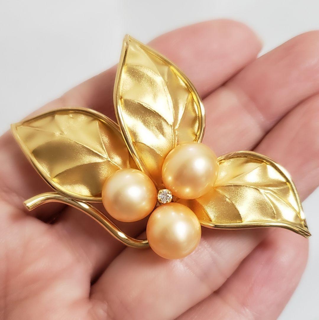 SALE レア 純金 K18ブローチ 切り回し淡水パール手造り テッポウ金具