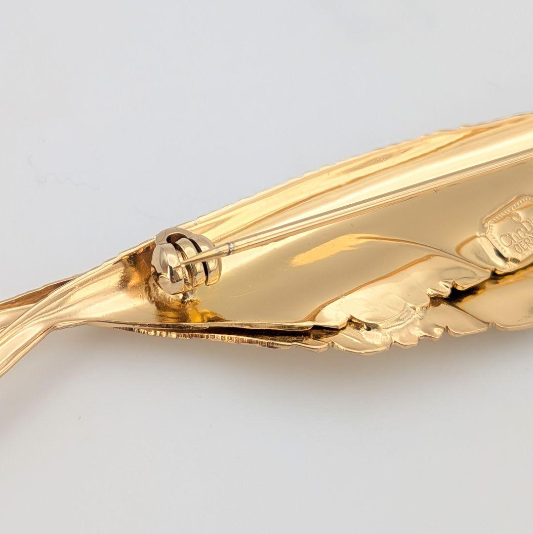 極美品 クリスチャンディオール Dior フェザー 羽根 ゴールド ブローチ