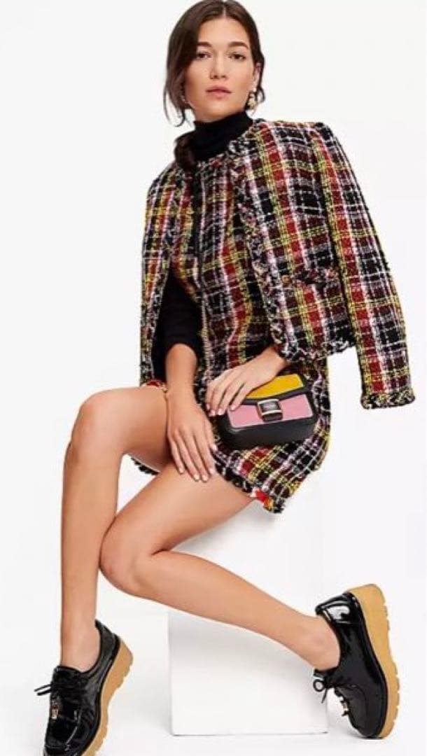 ケイトスペード美品 アートプラッドツイードドレス（サイズ0） - メルカリ