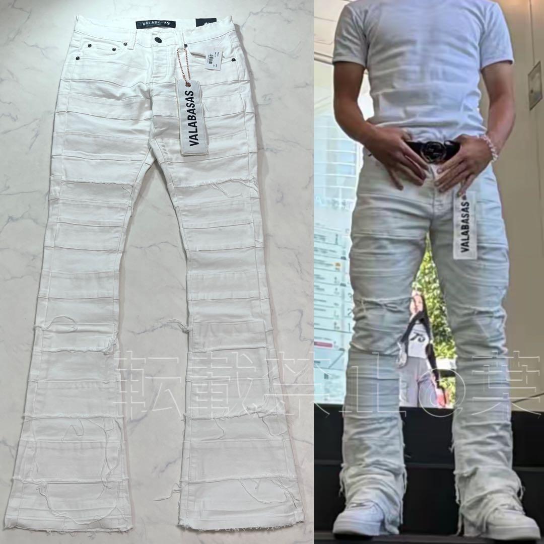 valabasasバラバサス パネルダメージフレアスキニーデニム ホワイト 29