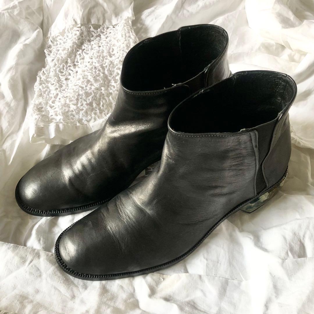 極美品⭐️MABATAKI美雨ショートブーツ《ヒールには本物の青い紫陽花✨》