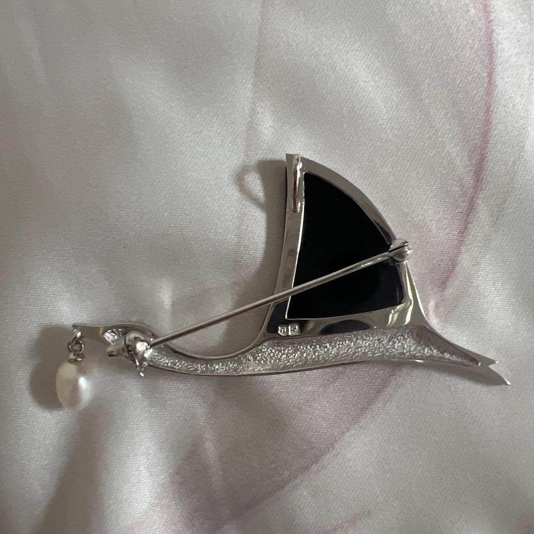 美品✨田崎真珠 タサキ パール ルビー ブローチ 白鳥 ブラックスワン