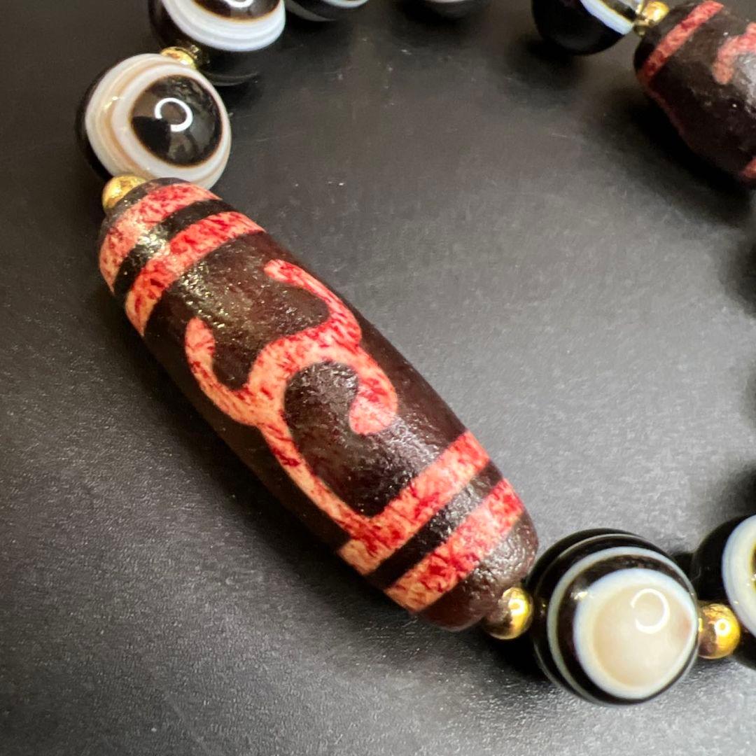 高包漿 辰砂供 グリーンタラと結晶質縞瑪瑙 線天珠 天眼