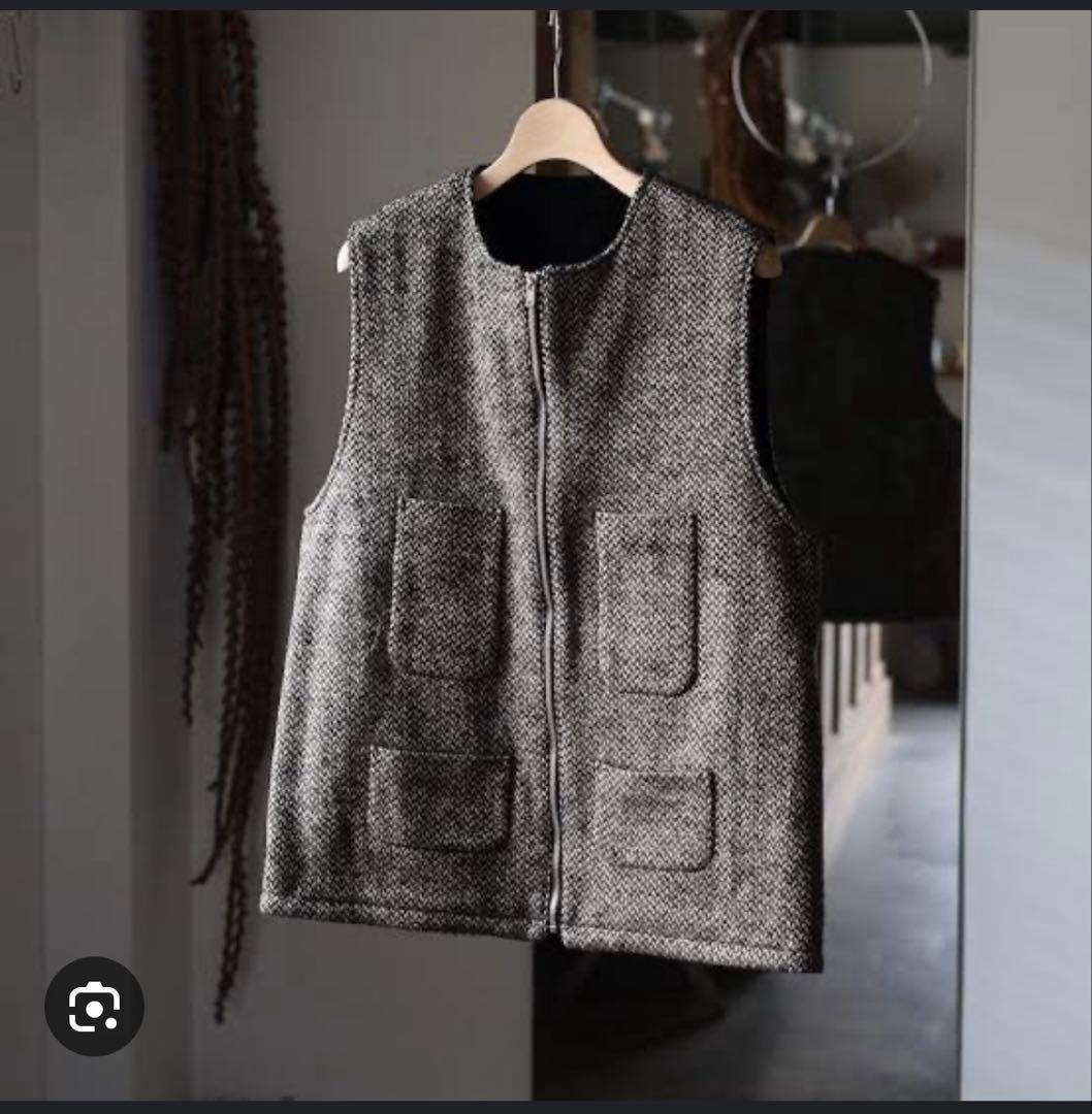 bisown MIX TWEED×VELVETEEN ZIPUP VEST - メルカリ