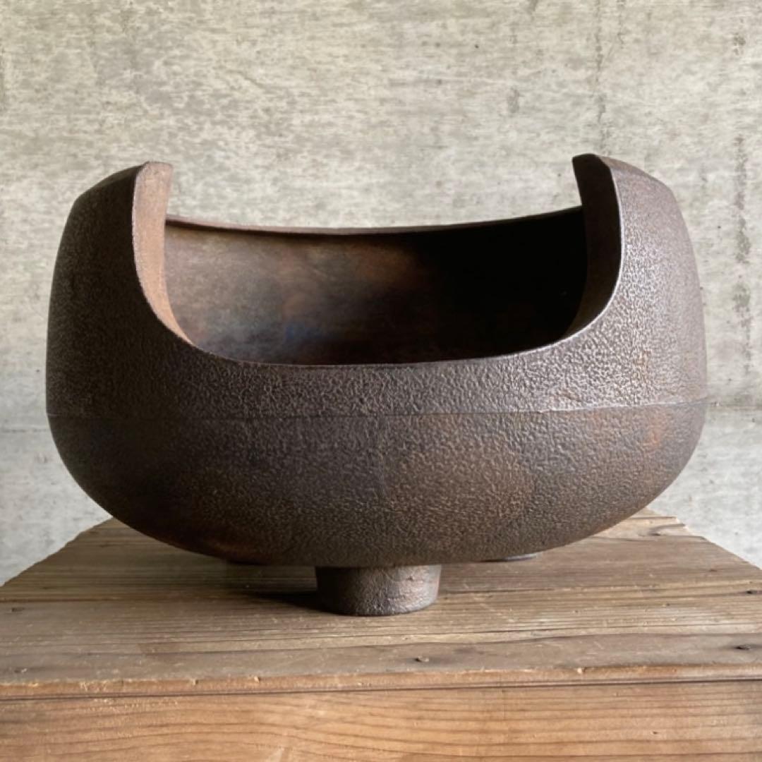 古い風炉 釜 火鉢 囲炉裏 五徳 鉄製 茶釜 灰付 茶道具 和風 古道具