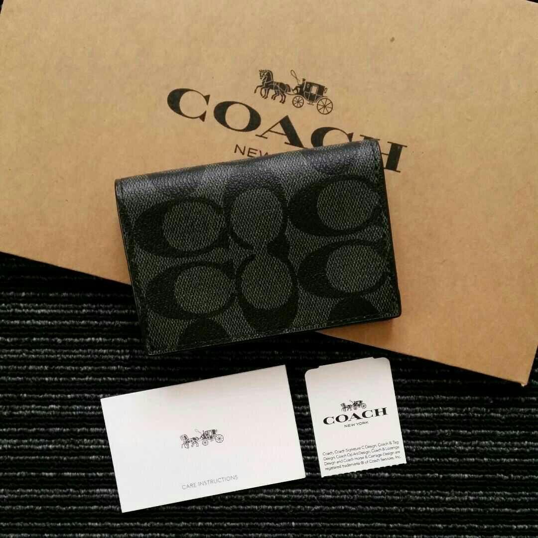 COACH 名刺入れ カードケース F12025 新品 チャコール×ブラック COACH（コーチ） 名刺入れ メンズ カードケース アウトレット ビジネス