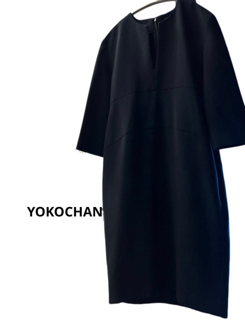 YOKO CHAN ネイビー ひざ丈ワンピース 七分袖 - メルカリ