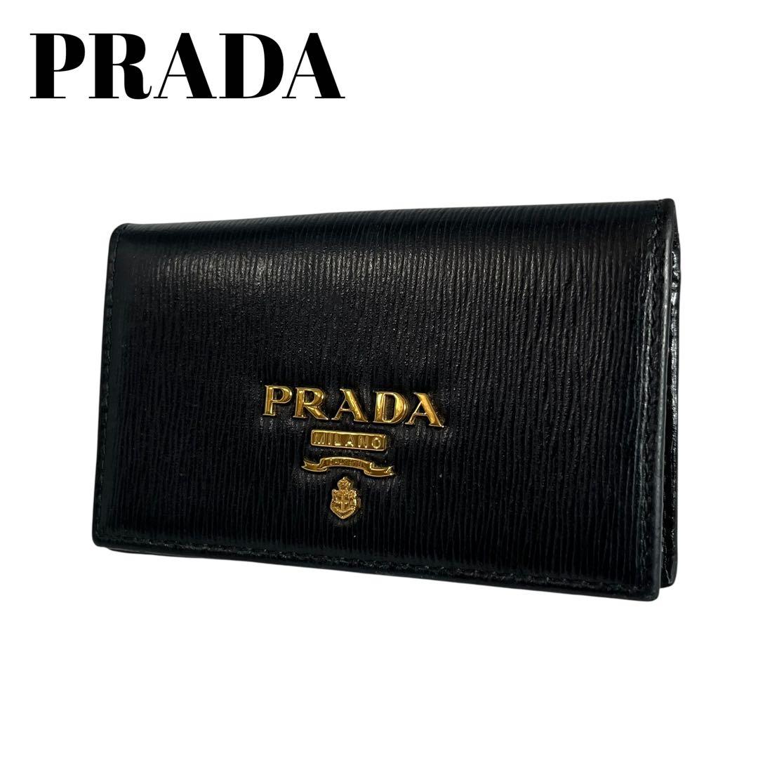 極美✨プラダ カードケース 名刺入れ ミニ財布 ヴィッテロムーブ ロゴ金具 黒 プラダ】フラグメントケース ミニ財布 (PRADA/カードケース・名刺入れ