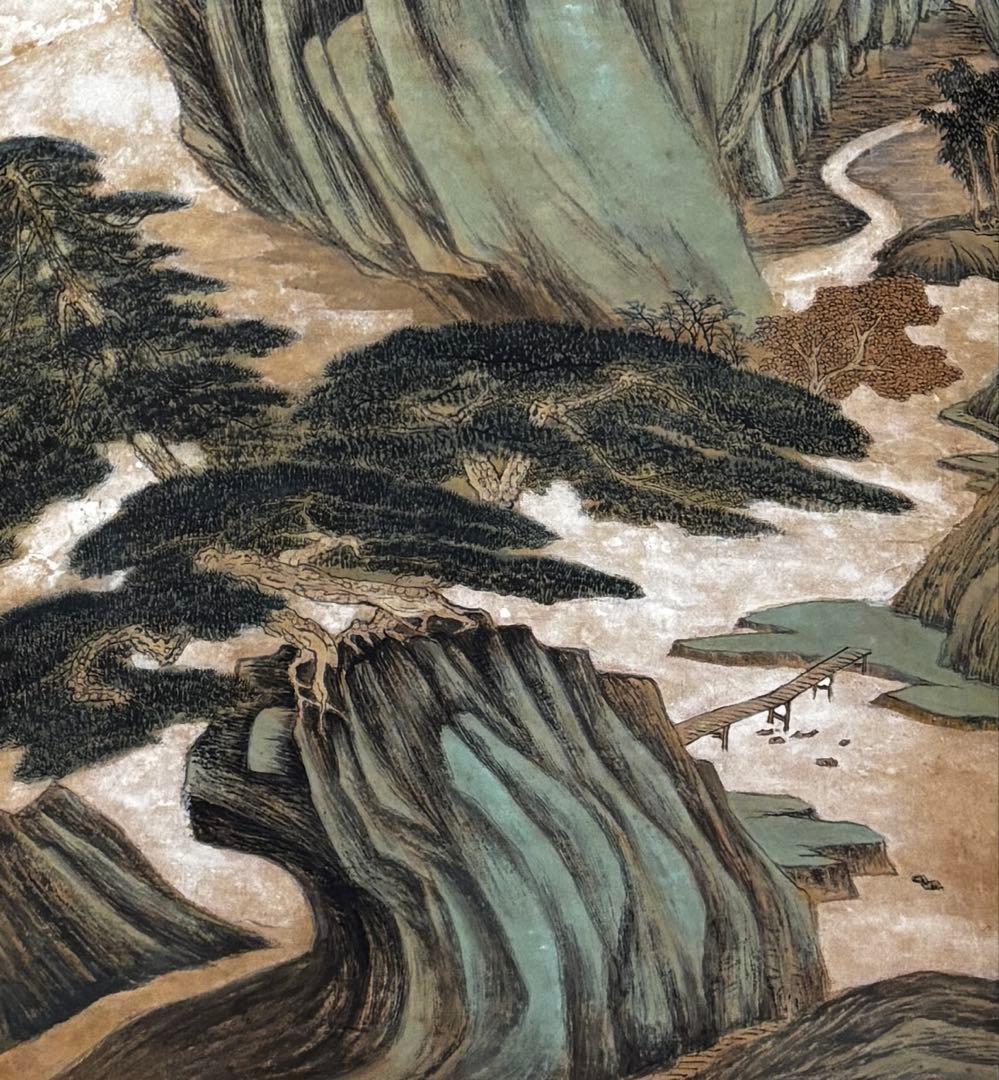 水墨画 掛軸 西嶺春雲図 謝光力画 中国 絵画 山水 張大千大風堂 カラー