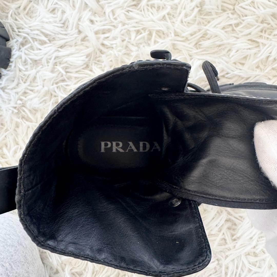 美品　プラダ　モノリス　ブーツ　三角ロゴ　ナイロンポーチ　22.5cm　ブラック