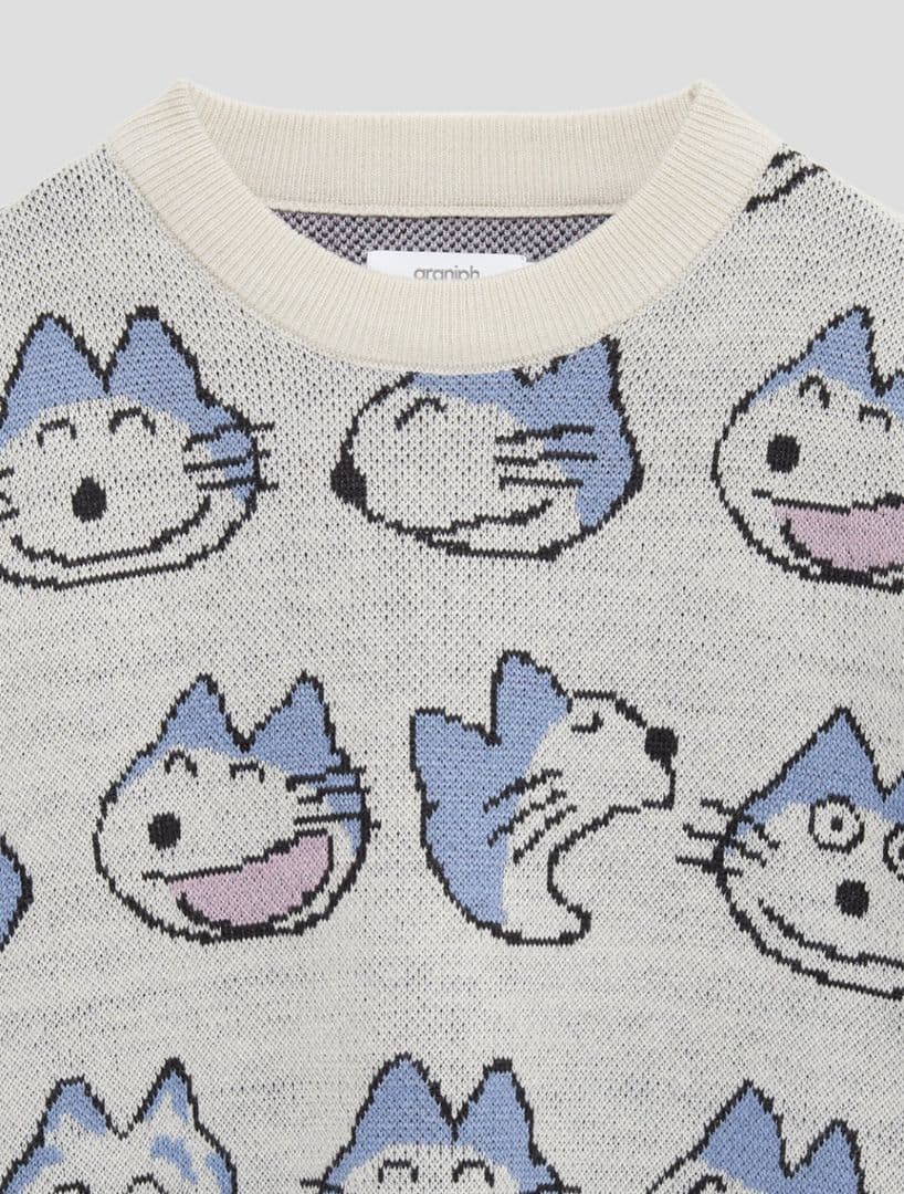 11ぴきのねこ ドット｜ウォッシャブルジャカードニット M グラニフ